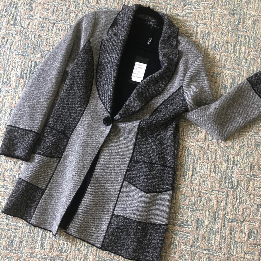Grey Patch Long Cardigan/Blazer